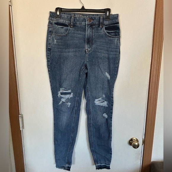 M jeans by Maurice’s high rose stretchy jeggings medium raw hem line distressed - Picture 1 of 9